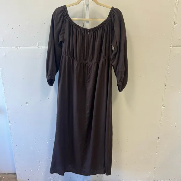 DISSH Linen Boho Western Off The Shoulder Midi Dress Cutouts Brown‎ Sz 12 - Image 2