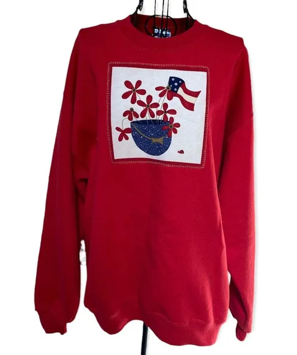 Retro Jerzees Patriotic Grandma Sweatshirt Red White & Blue Size Large - Image 12