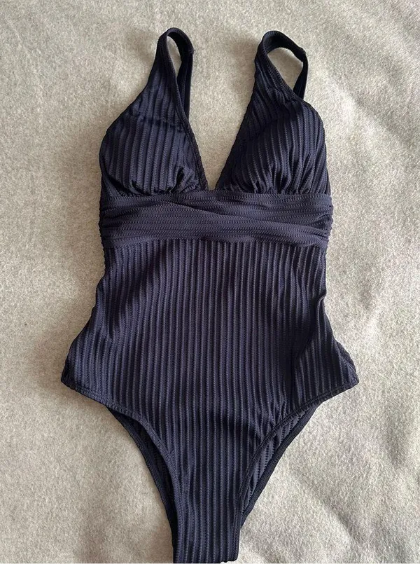 NWT CUPSHE One Piece Swimsuit Ruched Textured Ribbed navy blue size XS - Image 3
