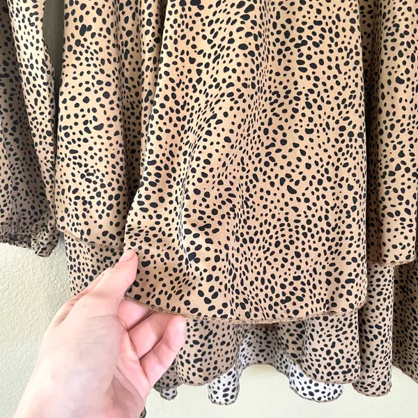 Tan Dalmatian Bishop Sleeve Tiered Ruffle Mini Dress Medium - Image 7