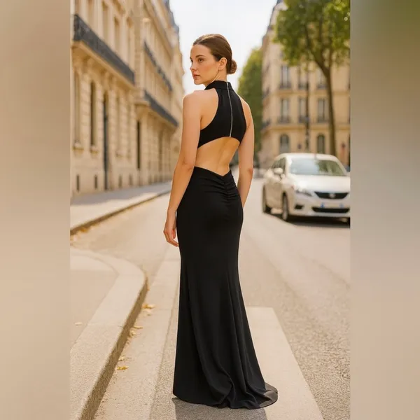 Aqua Open Back Halter Formal Gown padded - Image 2