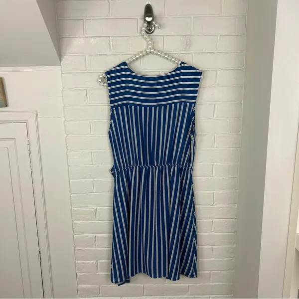 Monteau Blue White Striped Faux Wrap Mini Dress Size L - Image 8