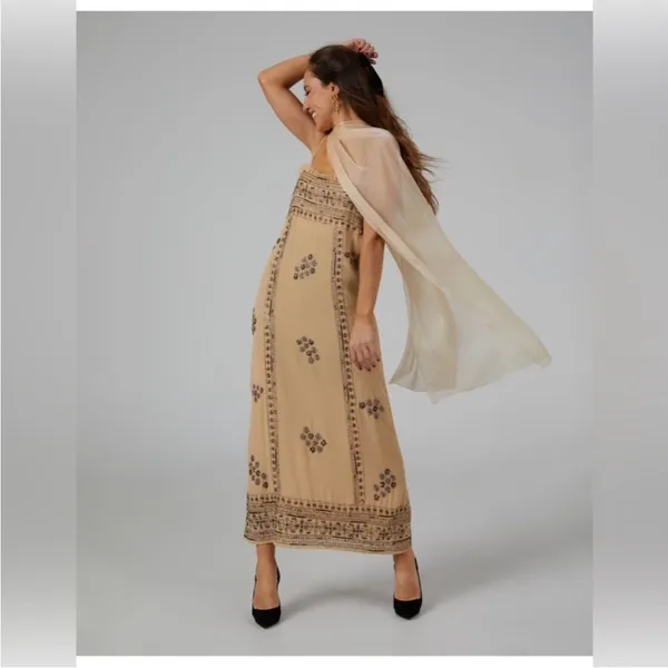 Zara NWT tan embellished beaded mesh midi maxi dress - Image 8