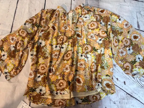 MELLODAY WOMENS retro Yellow & Brown Floral v-neck XL Top - Image 2