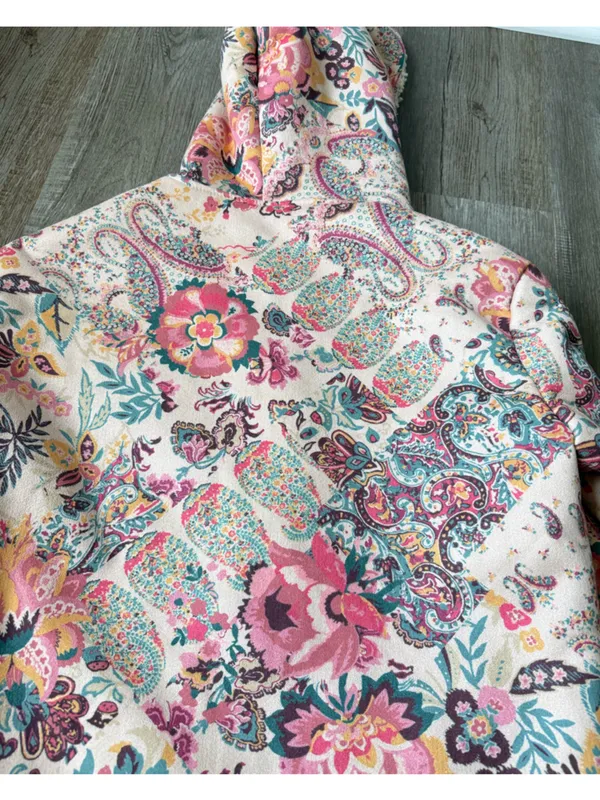 Boutique Floral Hooded Coat Teddy Sherpa Jacket Paisley Pink Multicolor Size S - Image 6