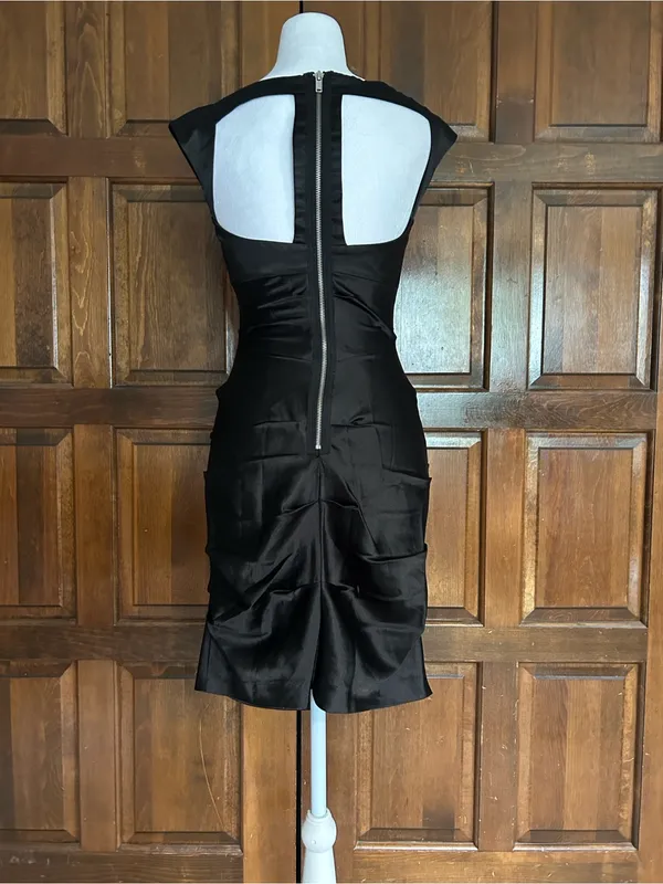 Hailey Logan Adrianna Papell Black Satin‎ Cutout Ruched Prom Party Dress Sz 3/4 - Image 3