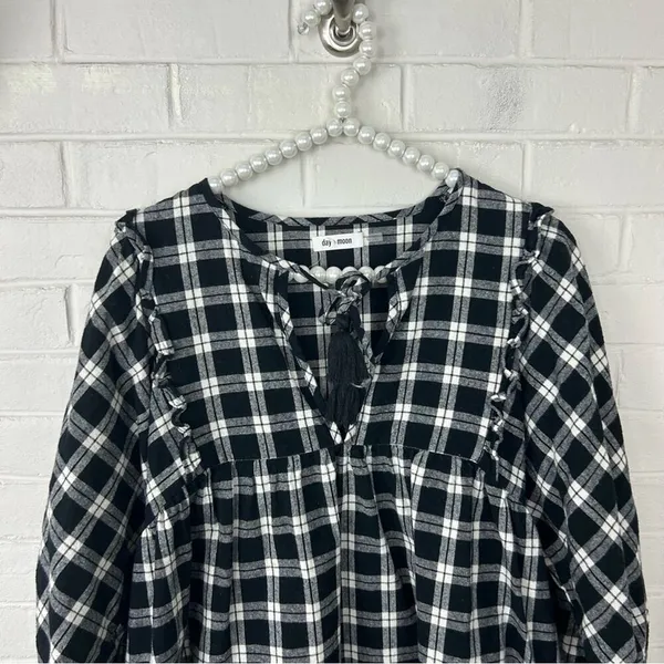 Day & Moon Red Dress Boutique Pinky Promise Black Plaid Dress Size L - Image 3