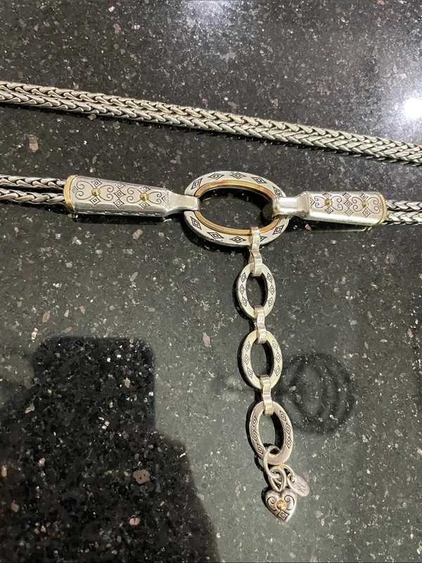 Vintage Brighton Silver-Tone Heart Charm Adjustable Chain Belt - Image 3