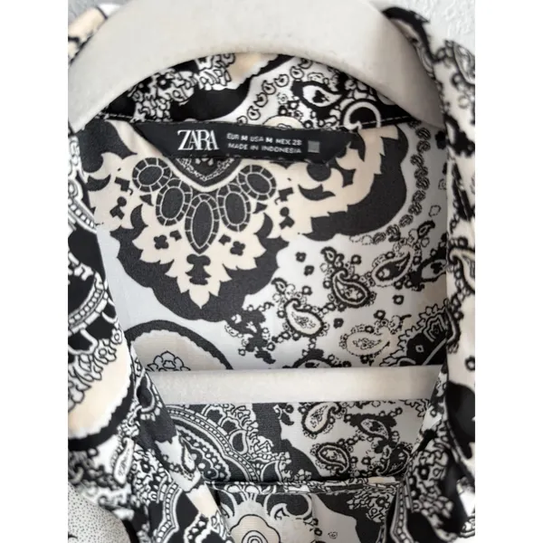 ZARA Satin Paisley Medallion Print Blouse Shirt Boho Chic Dark Academia Top Sz M - Image 5