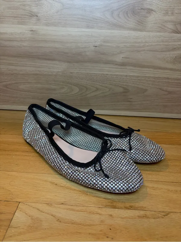 Loeffler Randall Leonie Crystal Mesh Mary Jane Flats in Silver - Size 9 - Image 2