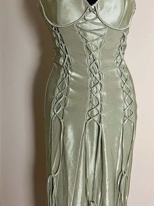 ASOS Sage Green Lace-Up Satin Halter Dress NWT - Image 6