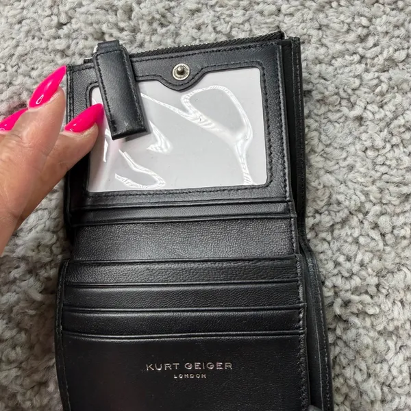 Kurt Geiger London Black Quilted Leather Bifold Wallet ID Window Zip Pocket - Image 3