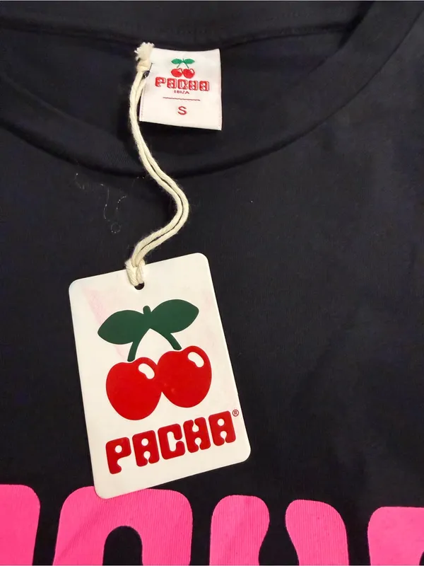 PACHA Black Crop Tee with Pink Logo Size S - Image 9