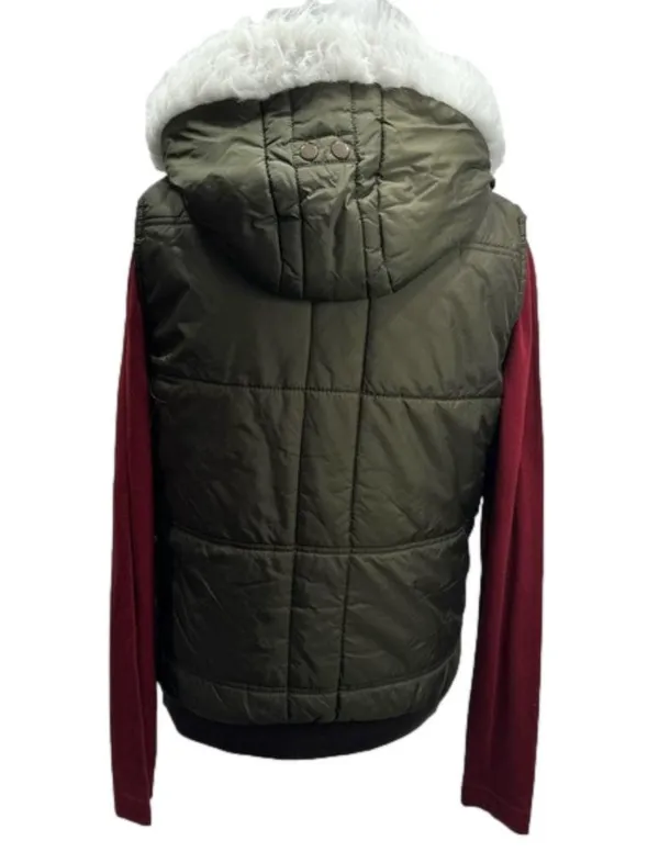 Pennsylvania Embroidered Olive Green Faux Fur Trim Puffer Vest Size Medium - Image 5