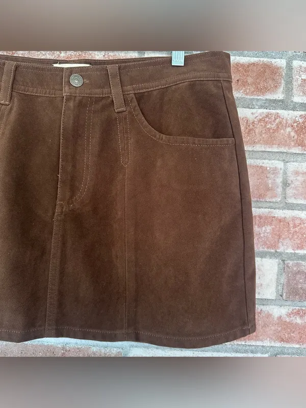 We The Free People Mini Skirt Faux Suede Women’s 12 Chocolate Brown Western Boho - Image 4