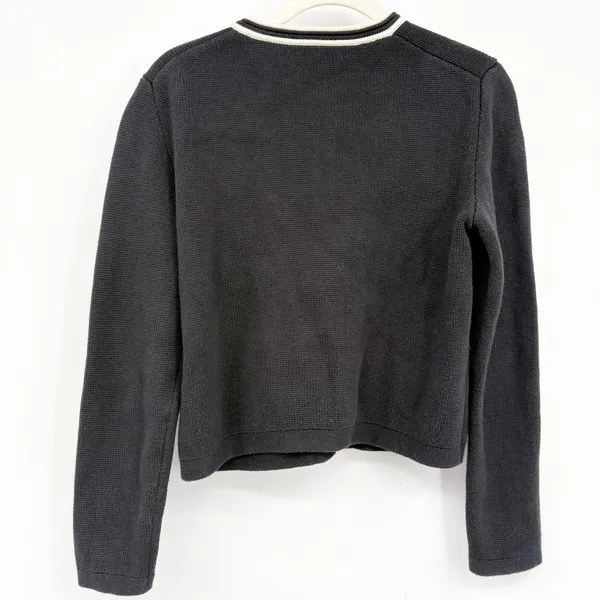 J.Crew Womens Emilie Black Ivory Tipping Preppy Knit Sweater Lady Jacket S BX470 - Image 8