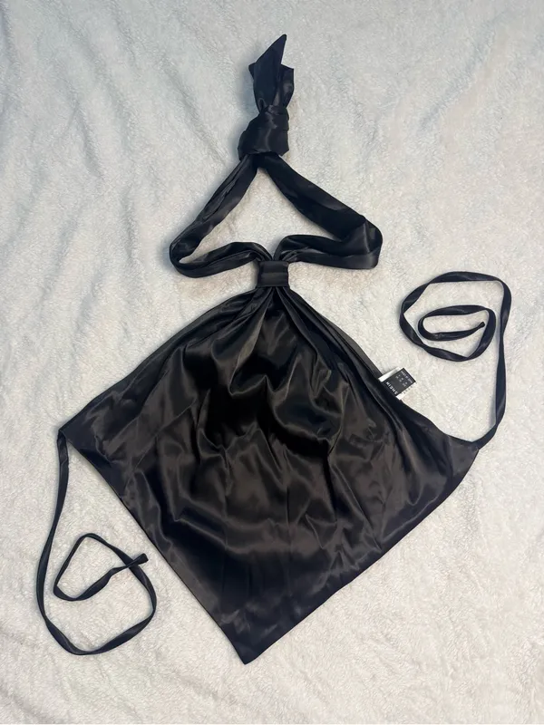 SHEIN Black Satin Backless Halter I Dress with Bow Ti M - Image 3