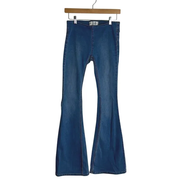 Free People We The Free‎ Women Penny Flare Elastic Waist Jeans Blue Size 24 - Image 2