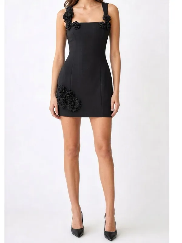 ELLIATT Trompe Floral Appliqués Mini Dress, Black, Medium - Image 4