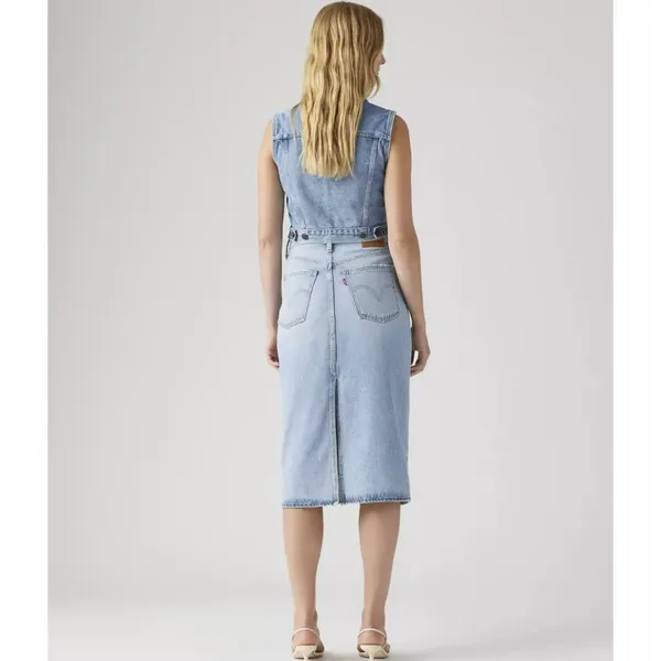 New Levi's 25 Premium High Rise Slit Denim Skirt Riveting Clean Hem Light Wash - Image 3