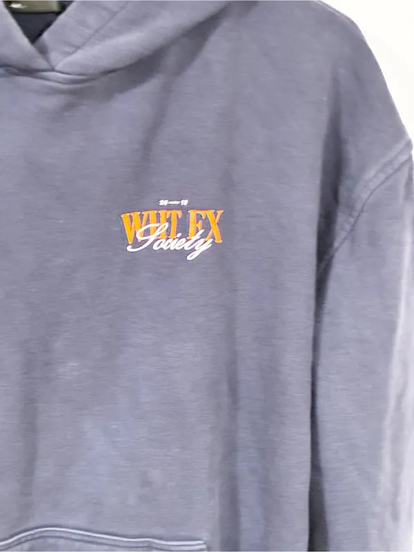 White Fox Society Navy Blue Orange Pullover Hoodie Sweatshirt Size Medium/Large - Image 2