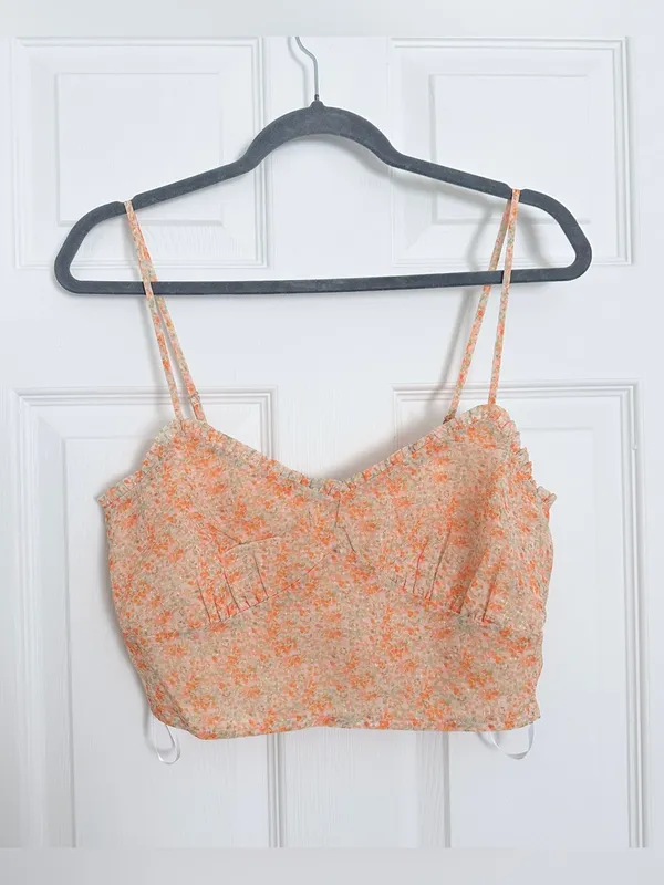 NWT Lulus Ruche Toward Spring V-Neck Cropped Cami Tank - Orange/Floral - M - Image 9
