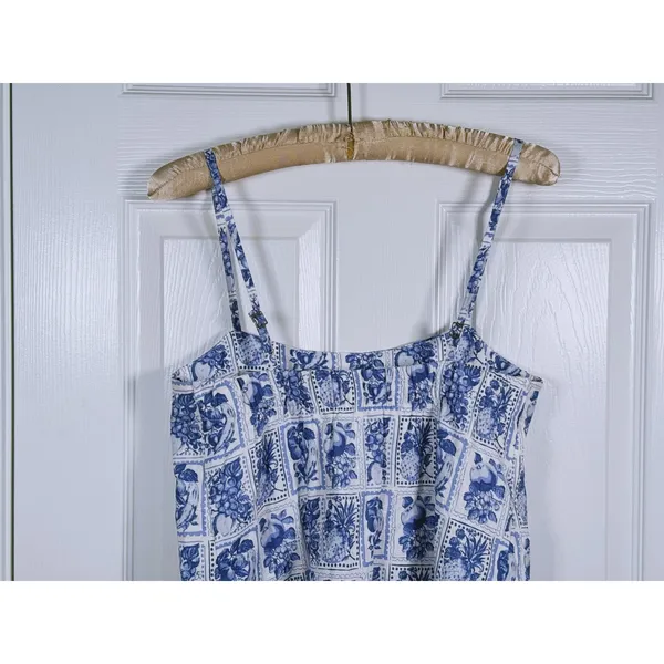 Abercrombie & Fitch Linen Mini Dress Postcard Stamp Size XS Blue Floral Coastal - Image 6