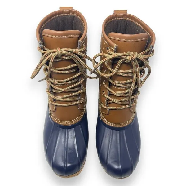 Khombu Letty Tan Leather Blue Rubber Lace Up Lined Winter Duck Boots Size 5M - Image 2