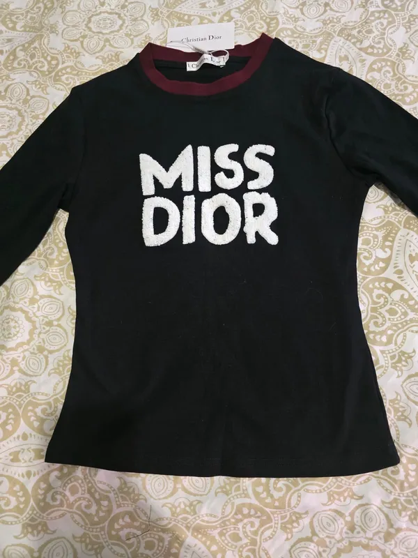 Christian Dior Miss Dior Black Long Sleeve Top Burgundy Trim - Image 2