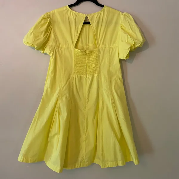Maeve Anthropologie Butter Yellow Balloon Sleeve Mini Dress Cotton Women's Large - Image 7