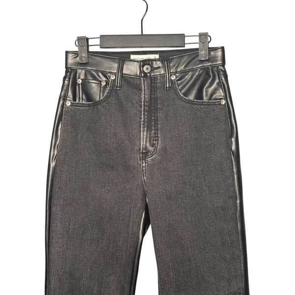 Abercrombie &‎ Fitch Jeans 26 Black Faux Leather Denim Ultra Rise Straight - Image 3