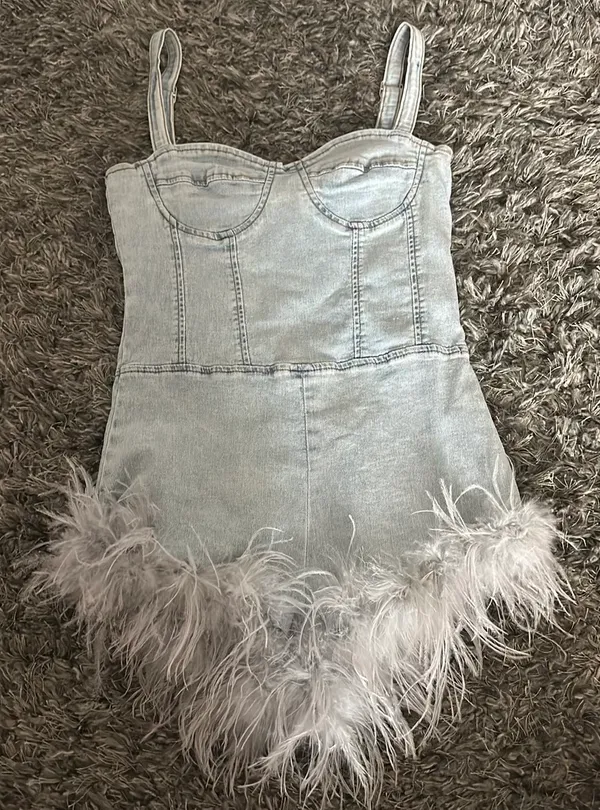 Edikted Fluffy Denim Romper - Image 3