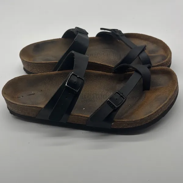 Birkenstock Mayari Black Birko-Flor Sandals Toe Loop Strappy Slides Size 39 8 L8 - Image 6