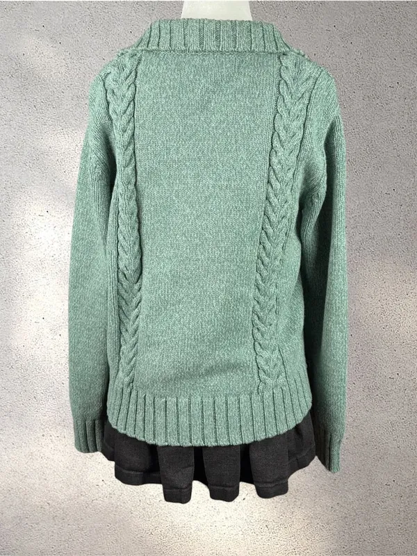 VTG Cabela's Cable Knit Full-Zip Cardigan Women's L Teal Cozy Grandpa Cabincore - Image 2