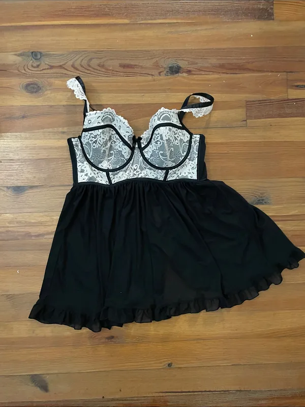 NWT Torrid Sz 1 (14/16) Black Lotus Lace Underwire Babydoll Chemise Lingerie - Image 3