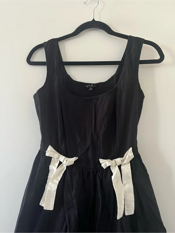 By the River Black 100% Cotton White Bow Maxi Dress Medium Coquette Cottagecore - Image 2