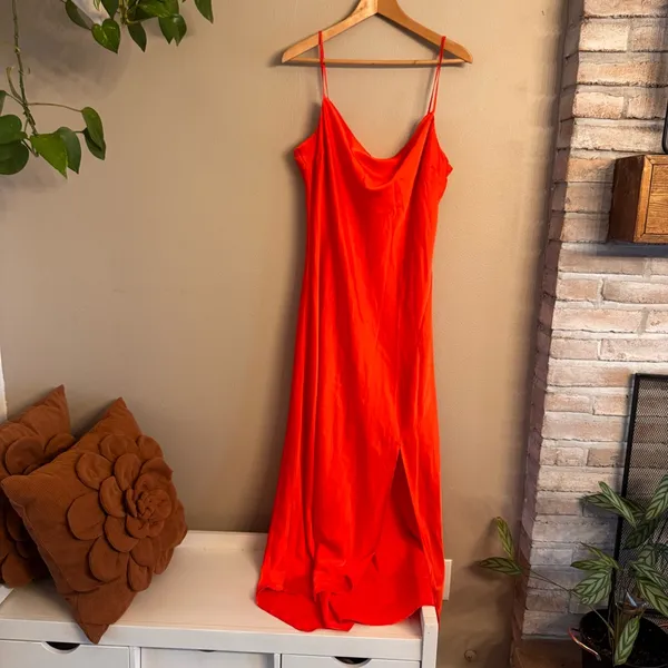 EXPRESS Satin‎ Cowl Neck Asymmetrical Hem Maxi Slip Dress - Image 2