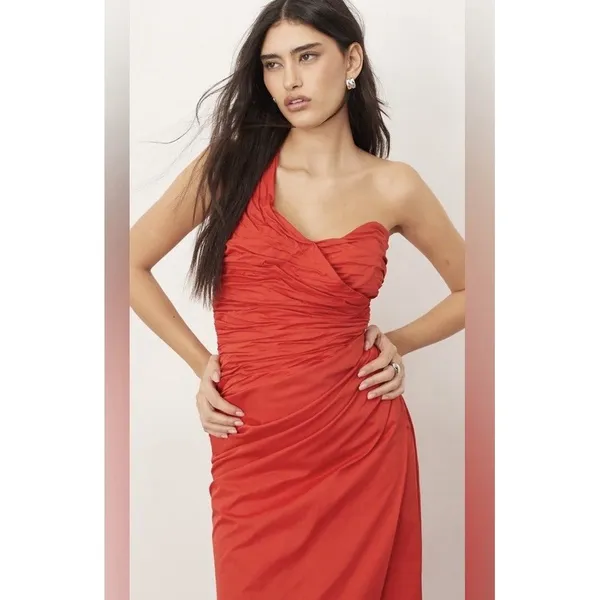 Arrange ASOS NWT One Shoulder Maxi Gown Dress Size 4 US Red Ruched Slit Formal - Image 10