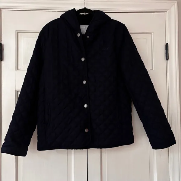 Jeep Navy Blue Quilted Hooded Jacket Fuzzy‎ Soft Lining Size Large Coat Logo VTG - Image 2
