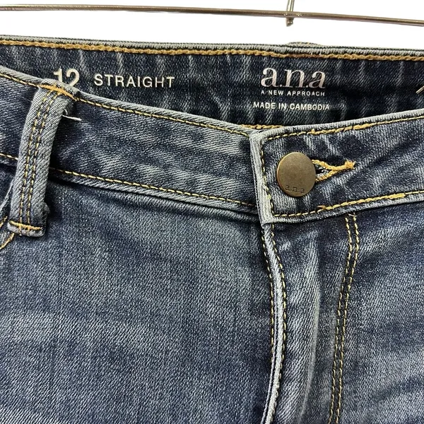 Ana Straight Leg Raw Hem Mid Rise Medium Wash Blue Jeans Womens 12 - Image 8