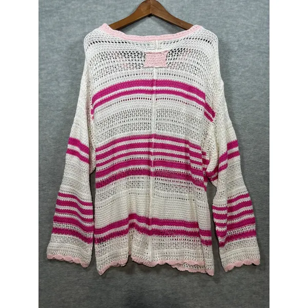 POL Womens‎ Striped Sweater Pink White Sz M Open Knit Beachy - Image 6