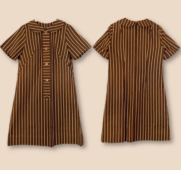 Vintage 60s Peter Pan Collar Chocolate Striped Dress - Image 4