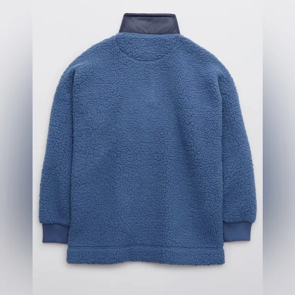 NWT Aerie Dream Sherpa Quarter Zip Pullover Marbled Blue XL Oversized Cozy - Image 4