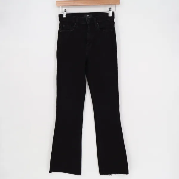 7 For All Mankind Black High Rise Flare Jeans Raw Hem Size 23 - Image 2
