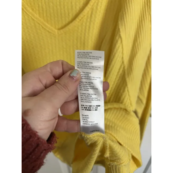 Free People We the Free Yellow Santa Clara V-Neck Oversized Thermal M Slouchy - Image 7