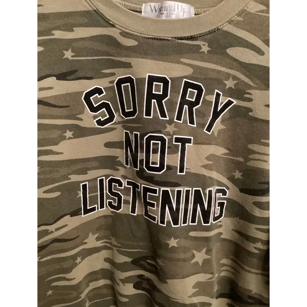 Wound Up "Sorry Not Listening" Camouflage Crewneck Sweatshirt S - Image 3