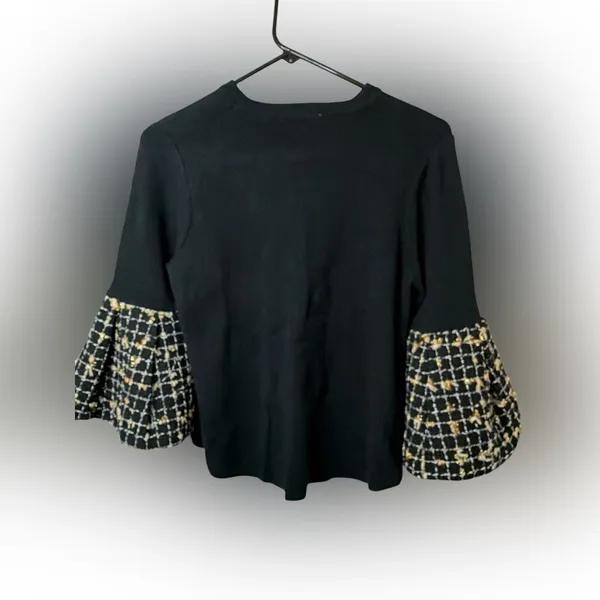 THML Tweed Angel Sleeve Top black gold tweed detailing on the bell sleeve NWT - Image 3
