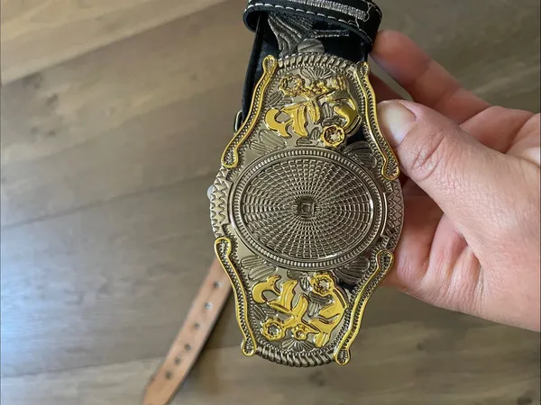 Black & Silver Wester Belt Embroidered Size 38 Unisex - Image 11
