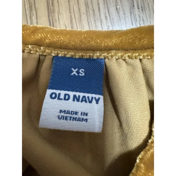 Old Navy Brown Gold‎ Velvet Shift Dress Short Puff Sleeve Knee Length Size XS - Image 3