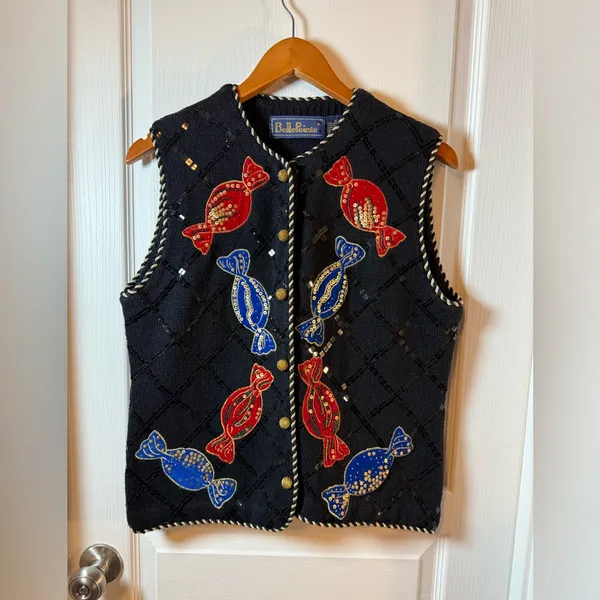 VINTAGE Belle Point Christmas Knit Vest Sz M - Image 4